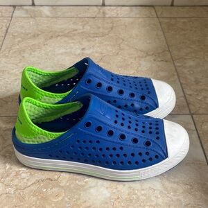 Skechers Kids Blue and Neon Green Slip-On Sneakers